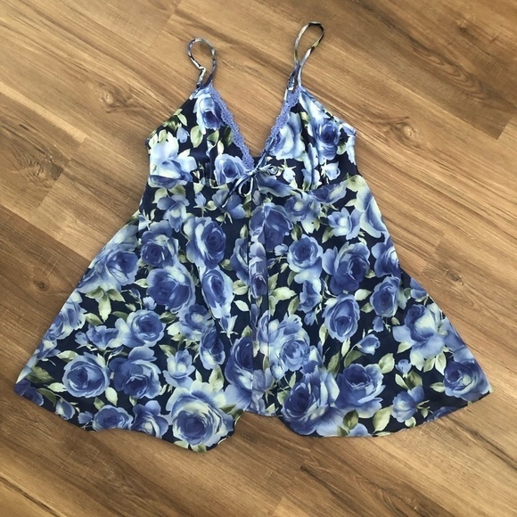 Secret Treasures Blue Green Floral Print Intimate Slip Cami Women Medium - Picture 1 of 6